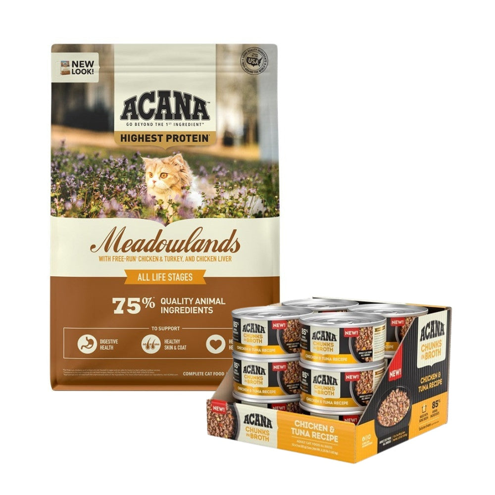 Acana Adult Meadowlands High Protein + Chicken & Tuna Cat Food Bundle