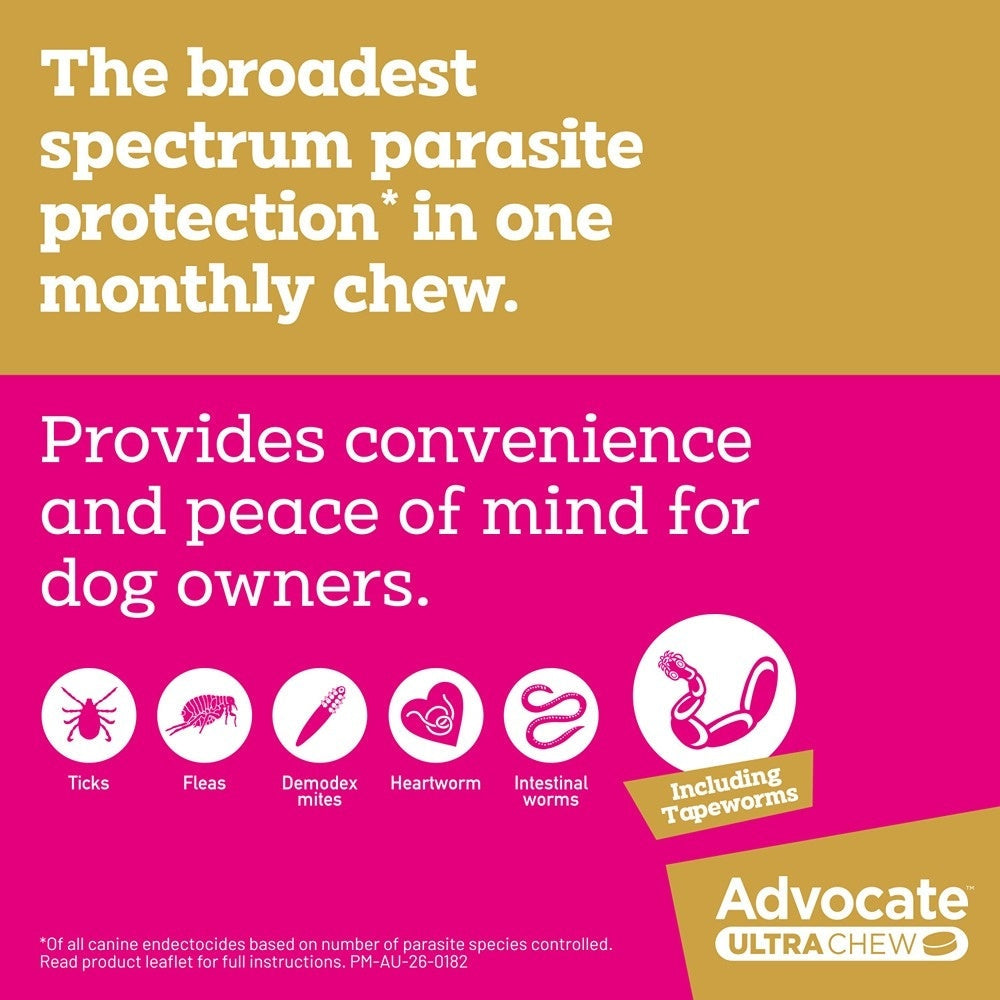Advocate Ultra Chew Extra Large Breed 22.1 - 45kg Dog Flea, Tick & Worming