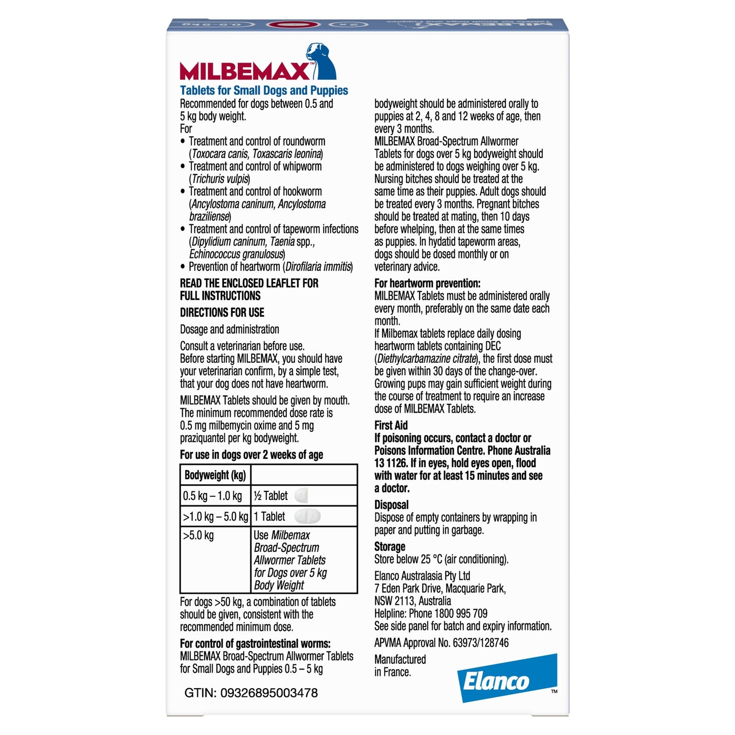 Milbemax Allwormer <5kg Dog 2pk