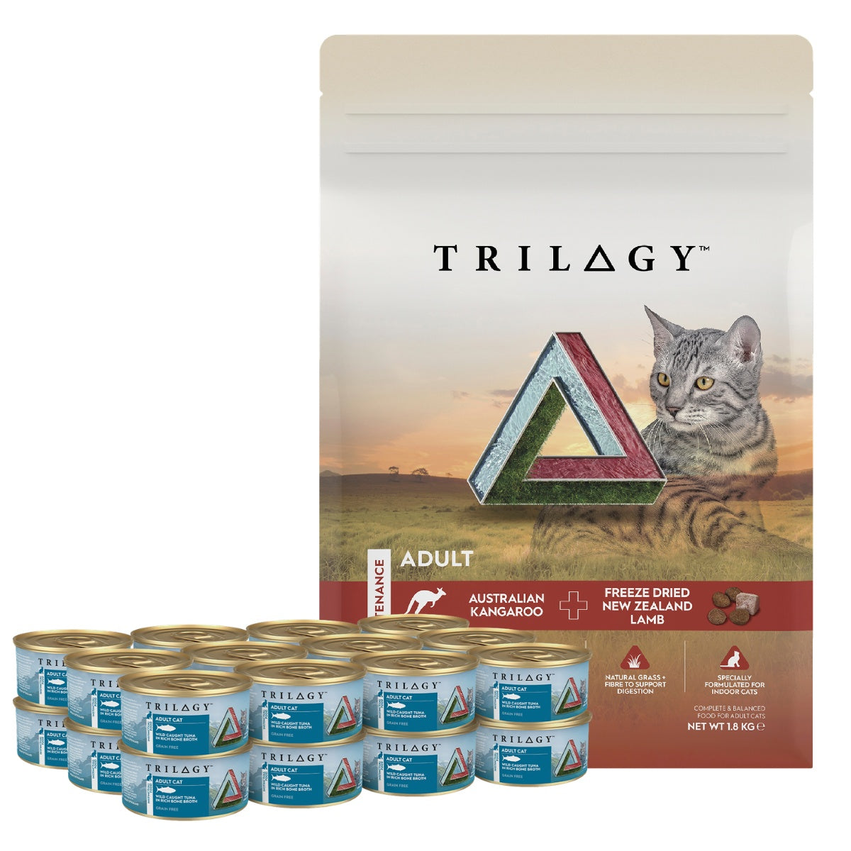 Trilogy Adult Kangaroo & Lamb + Tuna Cat Food Bundle