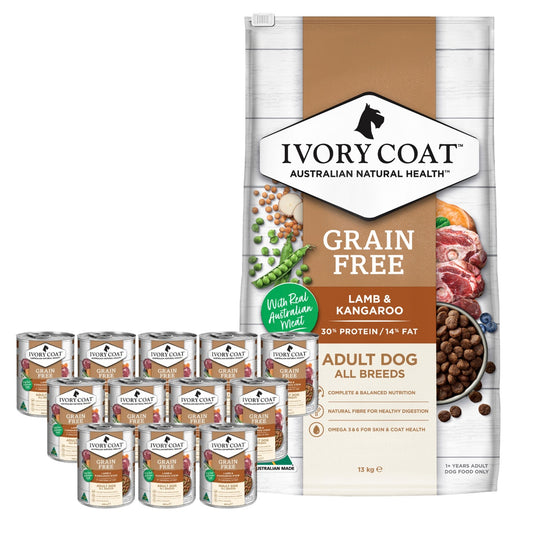 Ivory Coat Adult Grain Free Lamb & Kangaroo Dog Food Bundle