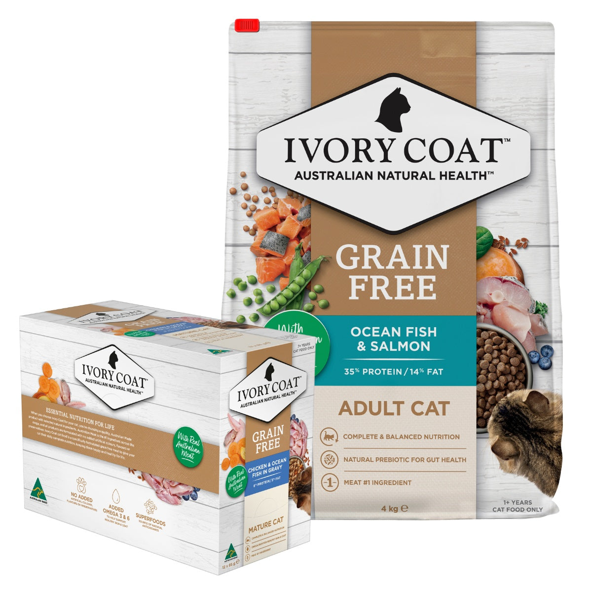 Ivory Coat Adult Fish & Salmon + Chicken & Fish Cat Food Bundle