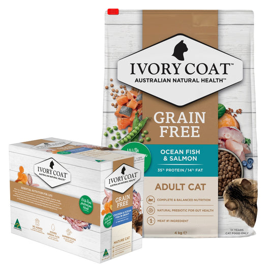 Ivory Coat Adult Fish & Salmon + Chicken & Fish Cat Food Bundle