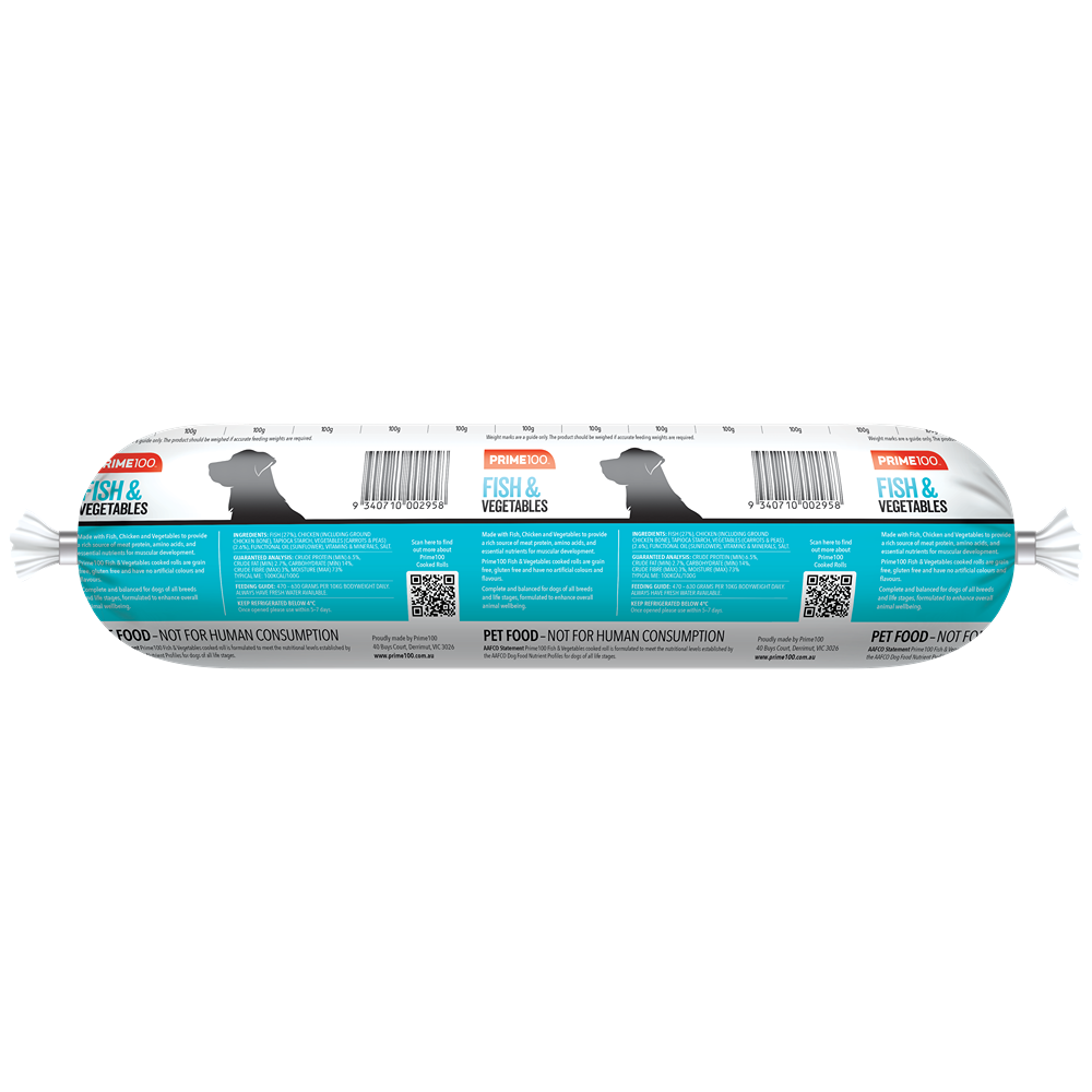 Prime100 Fish & Vegetable Cooked Dog Food Roll