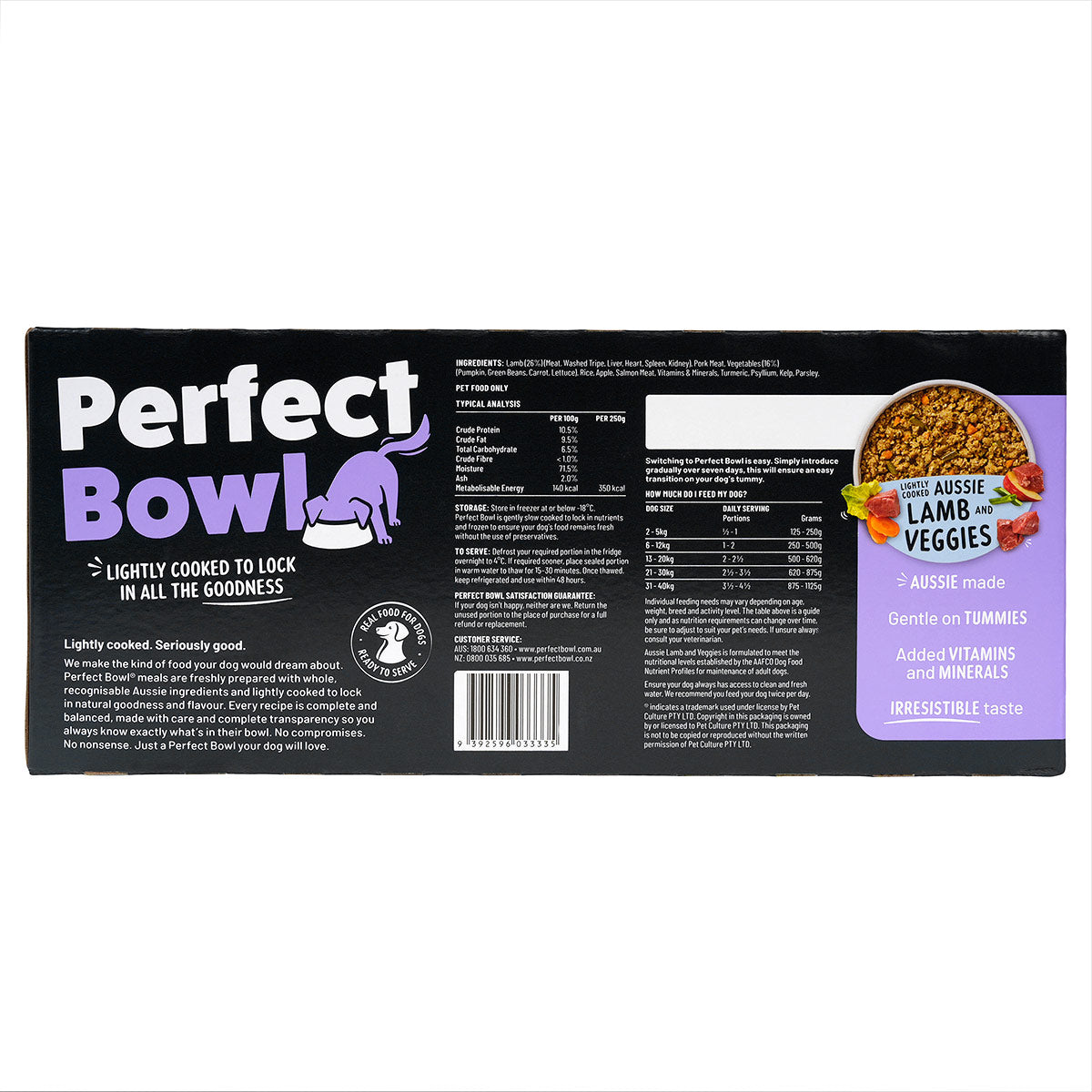 Perfect Bowl Lightly Cooked Aussie Lamb & Veggies Dog Food 