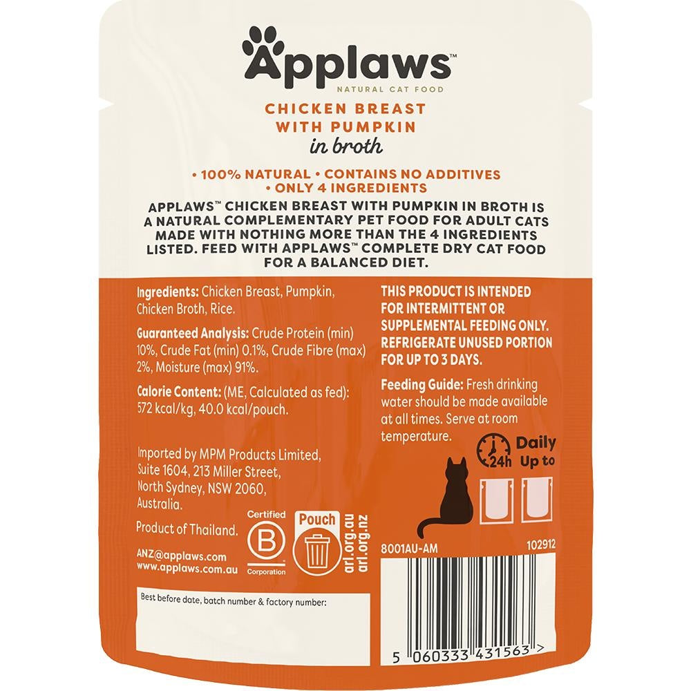 Applaws Natural Chicken Breast with Pumpkin in Broth  Wet Cat Food Pouch