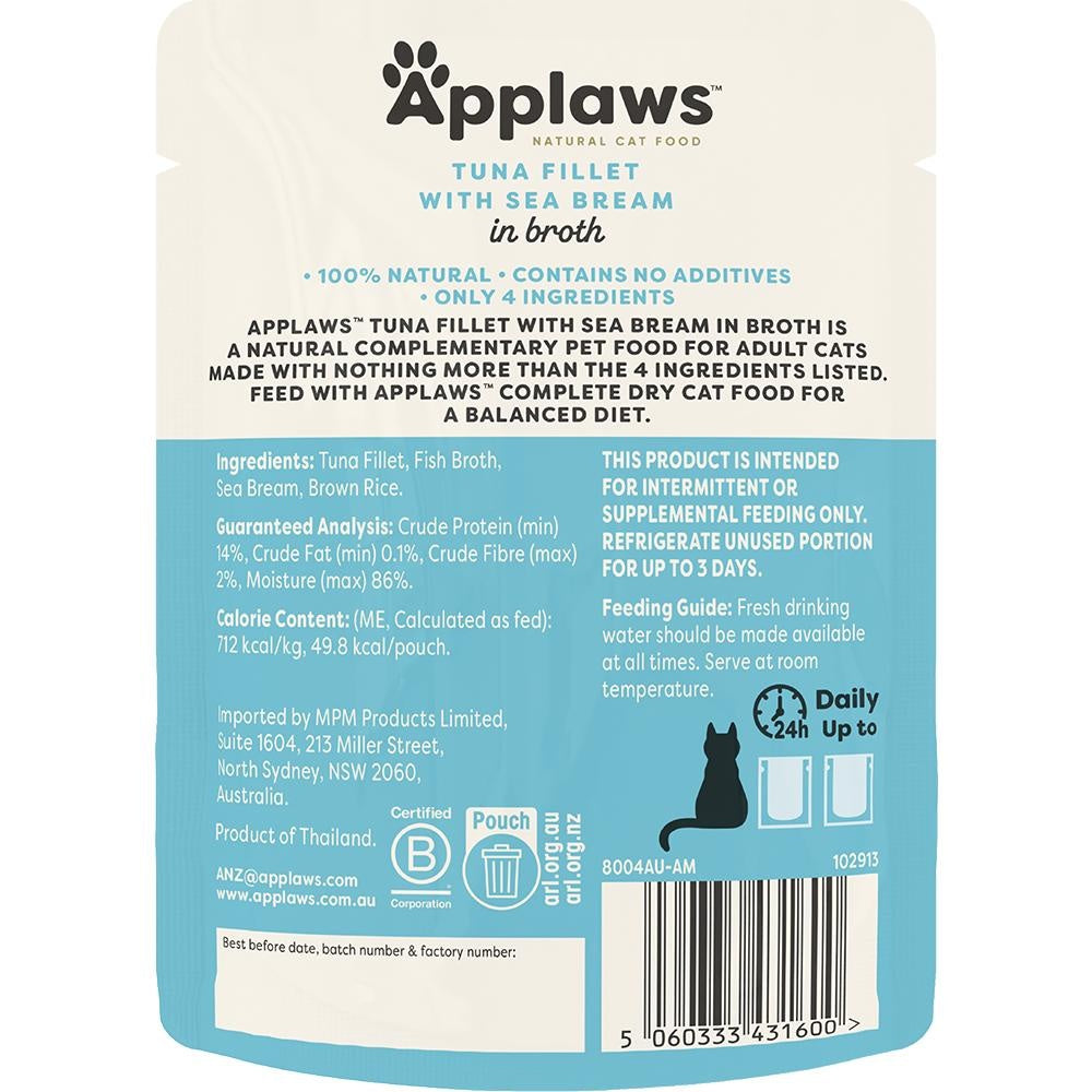 Applaws Natural Tuna with Sea Bream in Broth Pouch Wet Cat Food