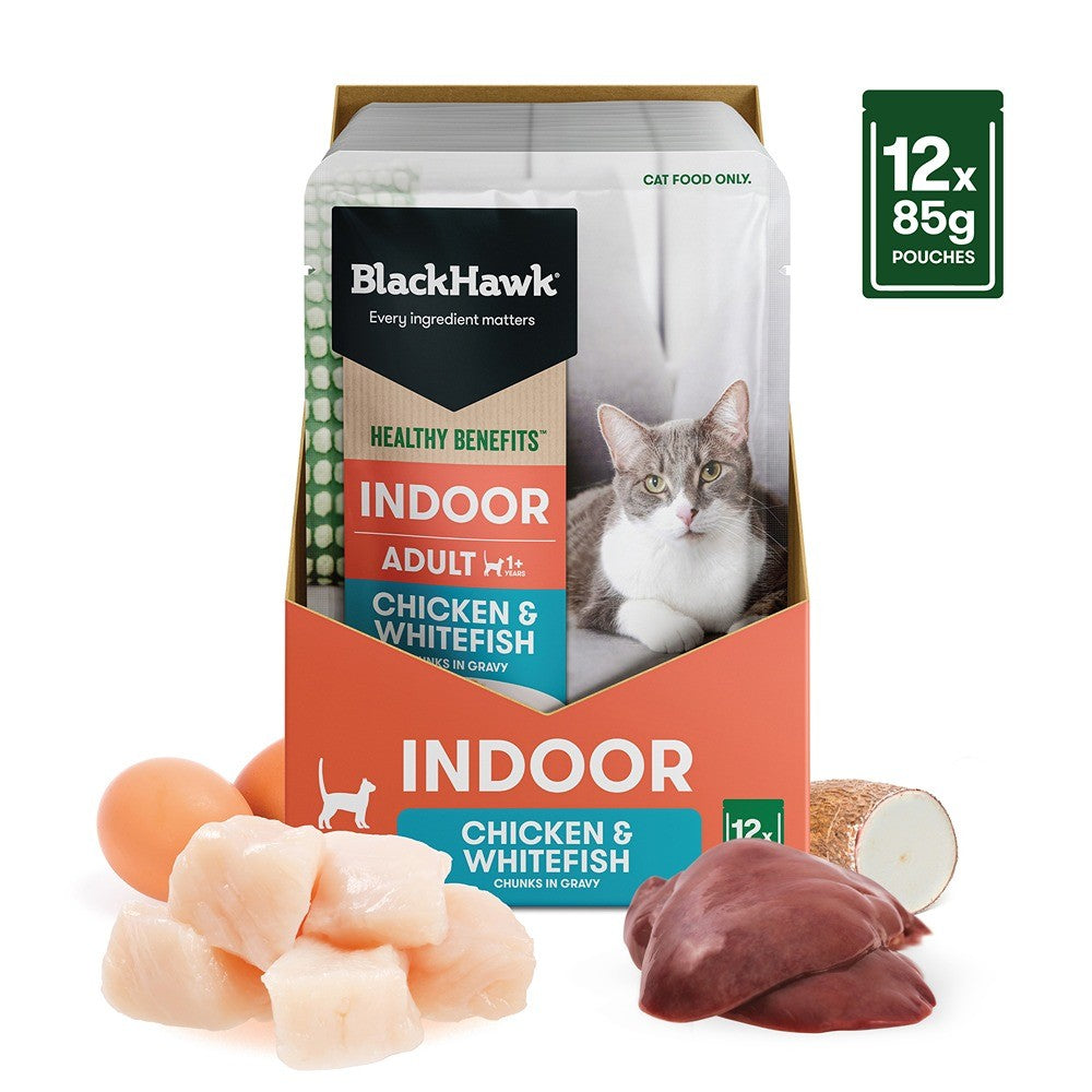 Black Hawk Healthy Benefits Indoor Chicken Whitefish in Gravy Wet Cat Food