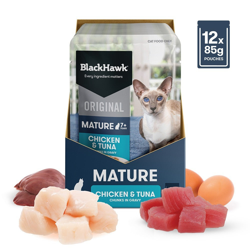 Black Hawk Original Mature 7+ Chicken Tuna in Gravy Wet Cat Food