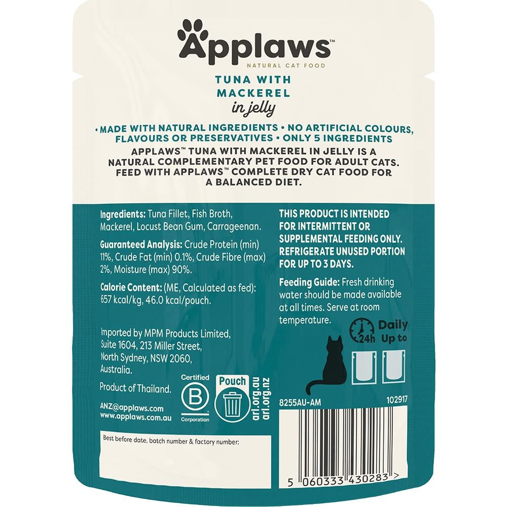 Applaws Natural Tuna with Mackerel in Jelly Wet Cat Food  Pouch