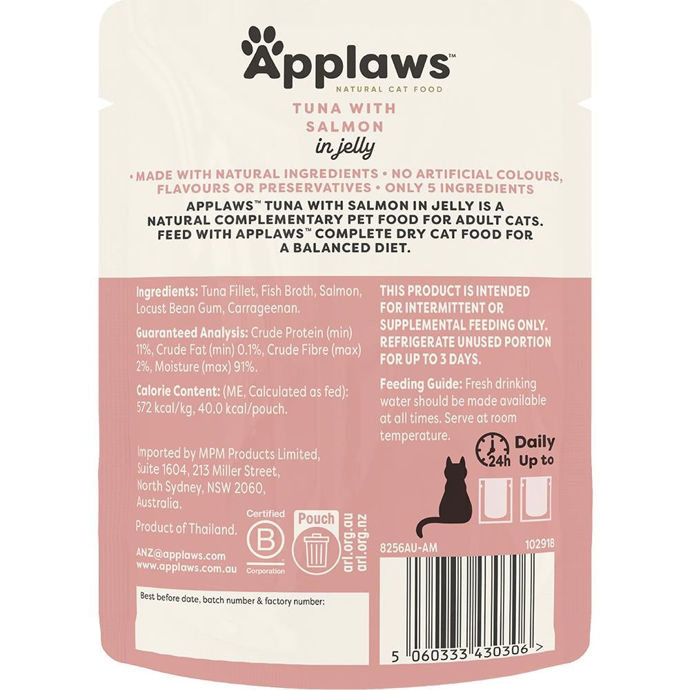 Applaws Natural Tuna with Salmon in Jelly Wet Cat Food Pouch.