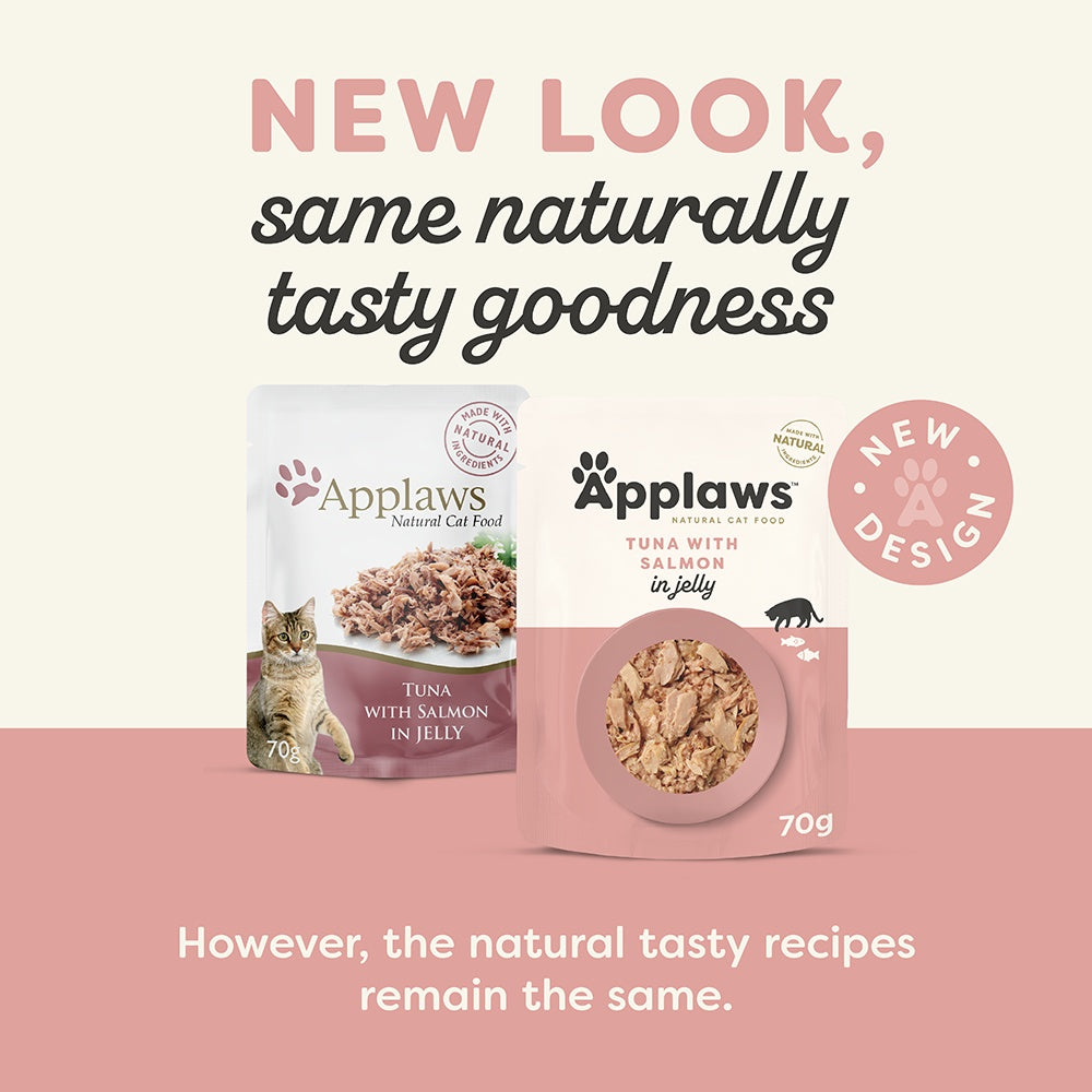 Applaws Natural Tuna with Salmon in Jelly Wet Cat Food Pouch.