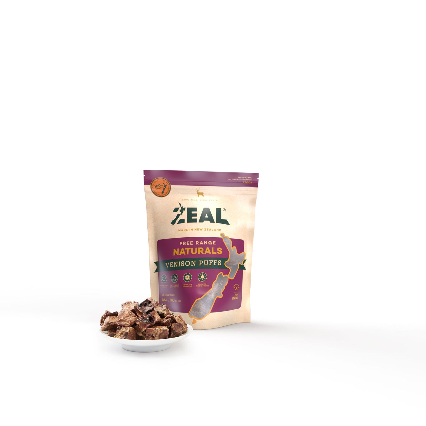 Zeal Free Range Naturals Venison Puffs Dog Treats 85G