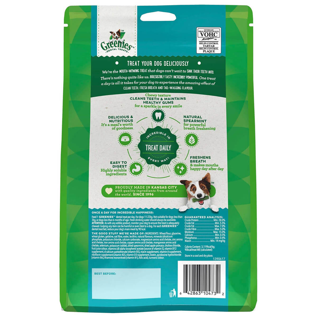 Greenies Freshmint Regular Dental Chews Dog Treats 340G