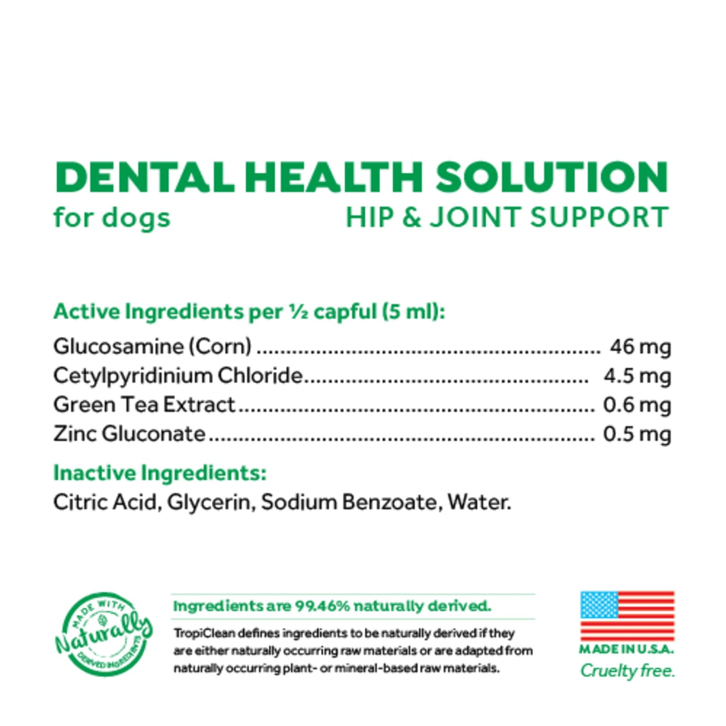 Tropiclean Fresh Breath Solution Water Additive Plus Hip & Joint 473ml