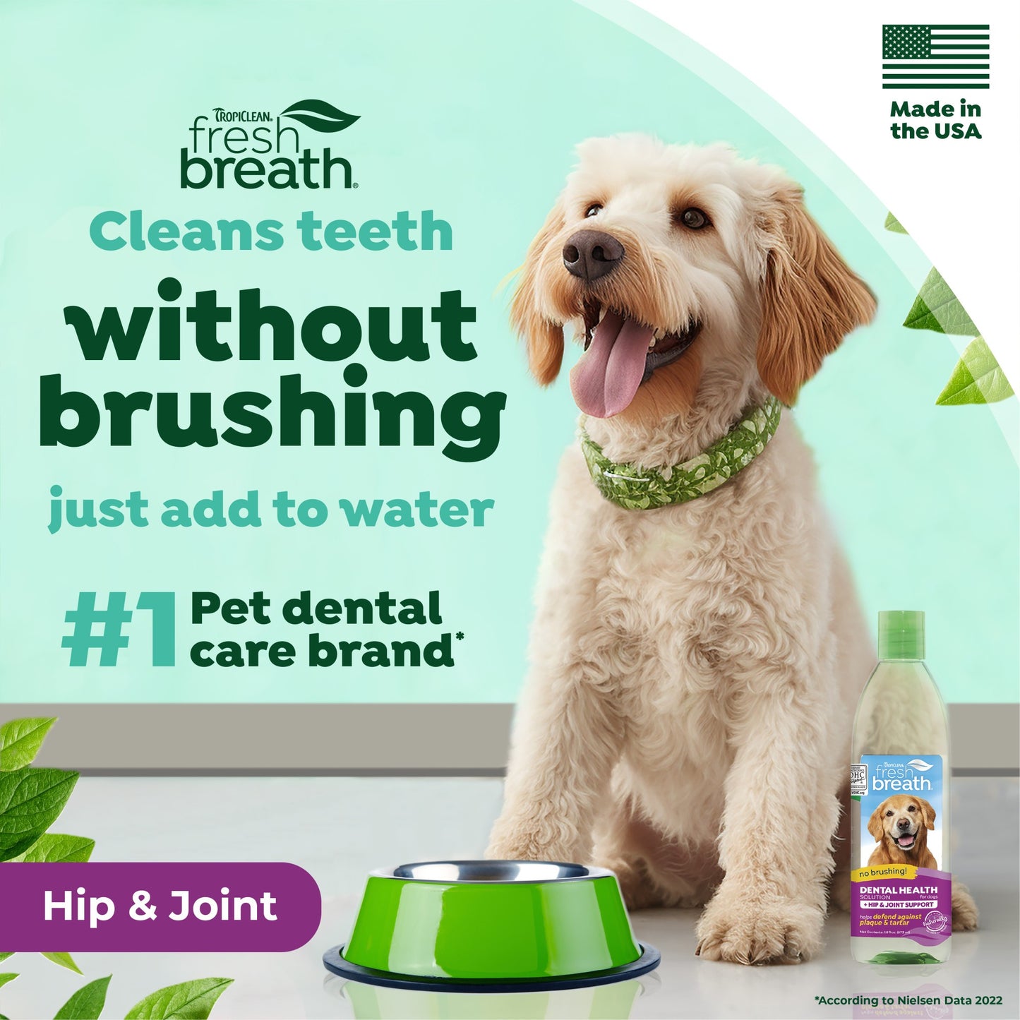 Tropiclean Fresh Breath Solution Water Additive Plus Hip & Joint 473ml
