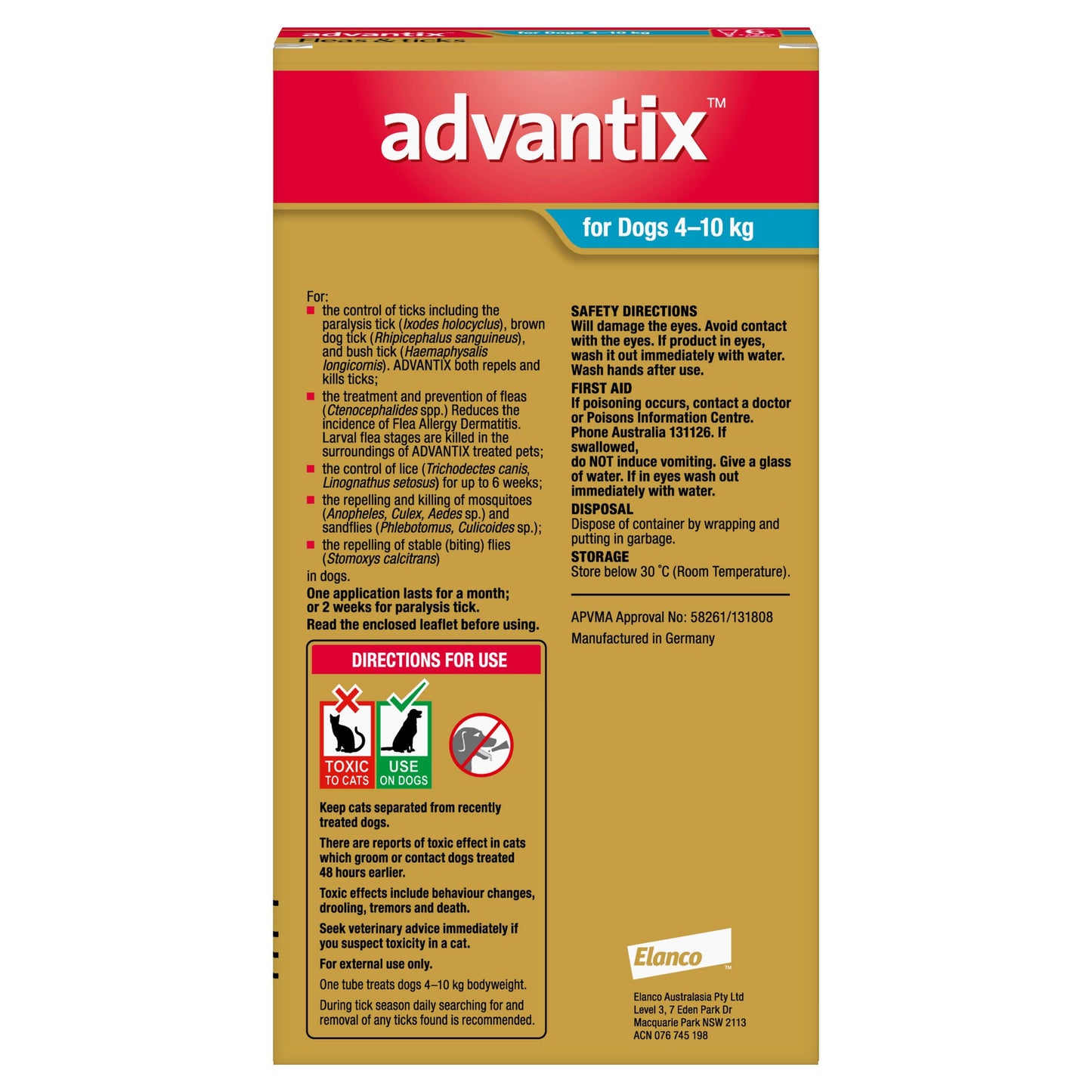 Advantix Flea & Tick Treatment 4-10kg Dog