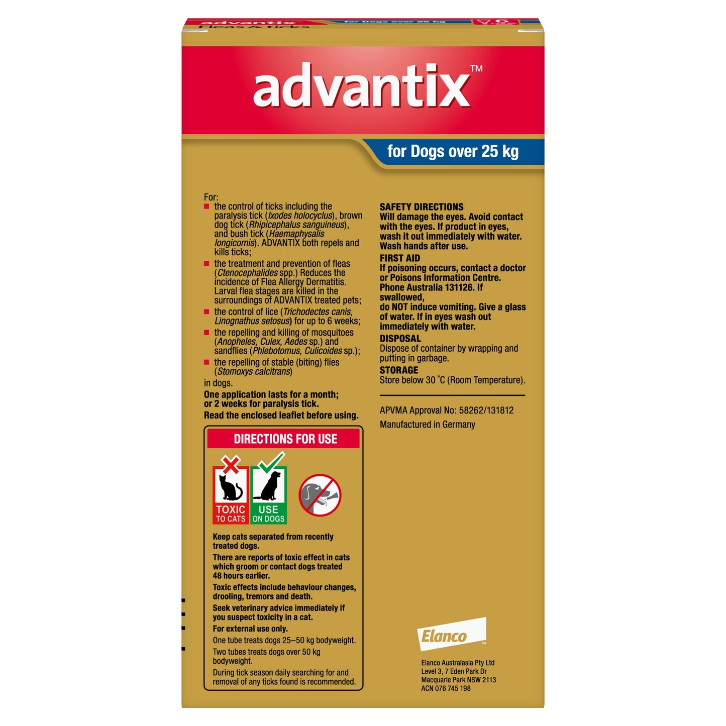 Advantix Flea & Tick Treatment 25kg+ Dog