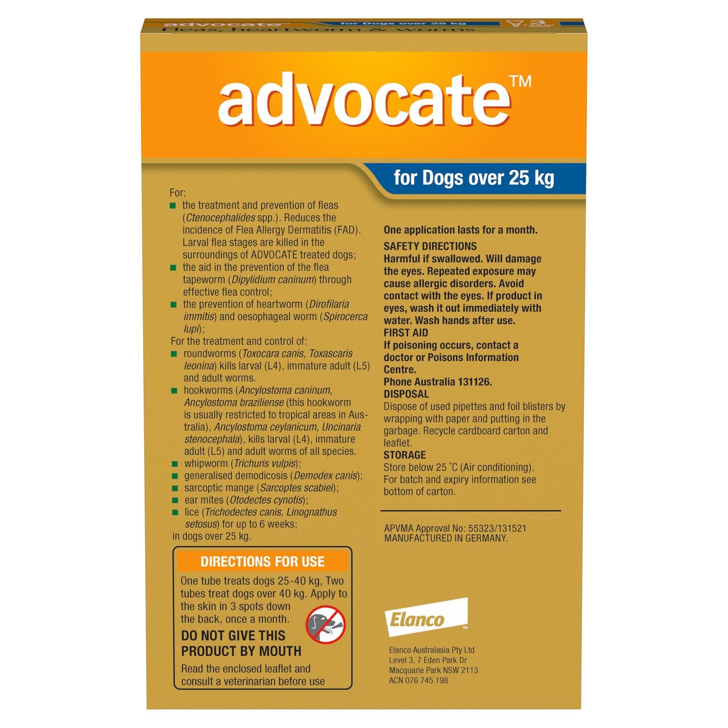 Advocate Blue Spot-On Flea & Worming Treatment 25kg+ Dog