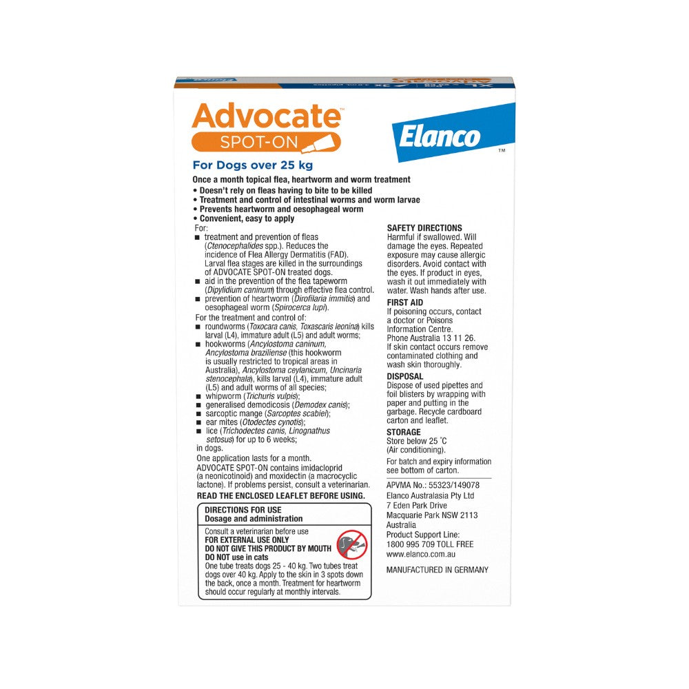 Advocate Extra Large Breed 25kg+ Flea & Worming Spot-On Dog Treatment