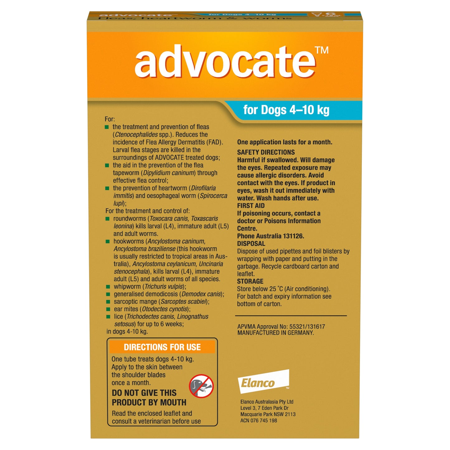 Advocate Aqua Spot-On Flea & Worming Treatment 4-10kg Dog