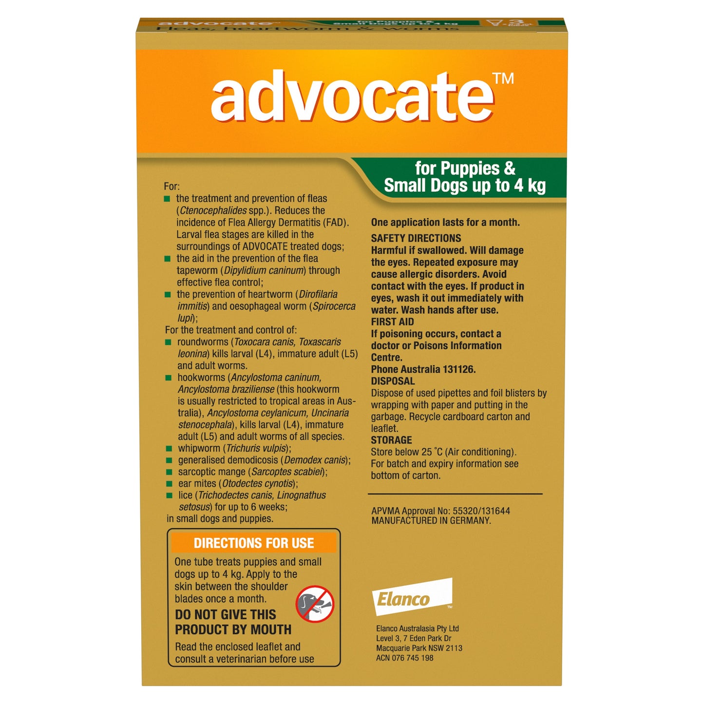 Advocate Green Spot-On Flea & Worming Treatment <4kg Dog