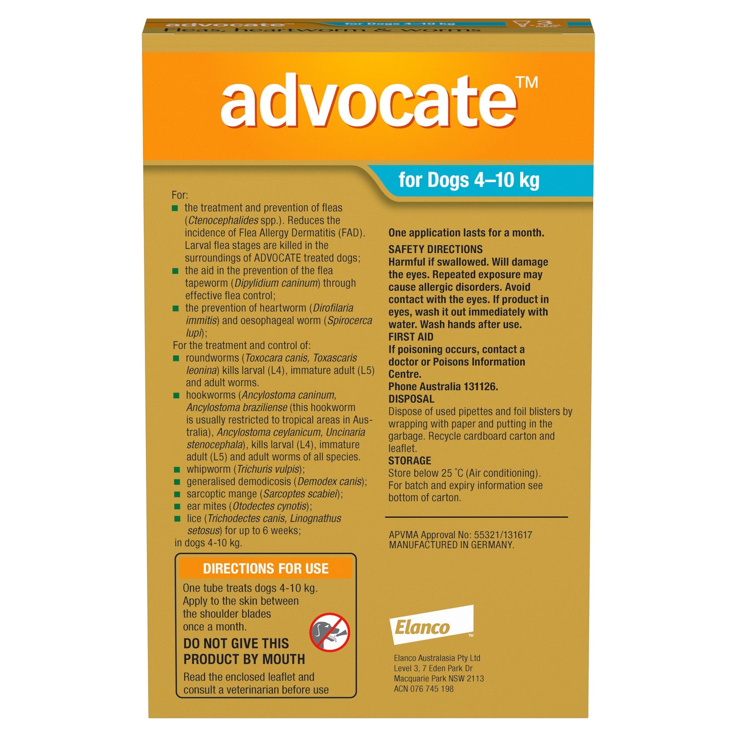 Advocate Aqua Spot-On Flea & Worming Treatment 4-10kg Dog