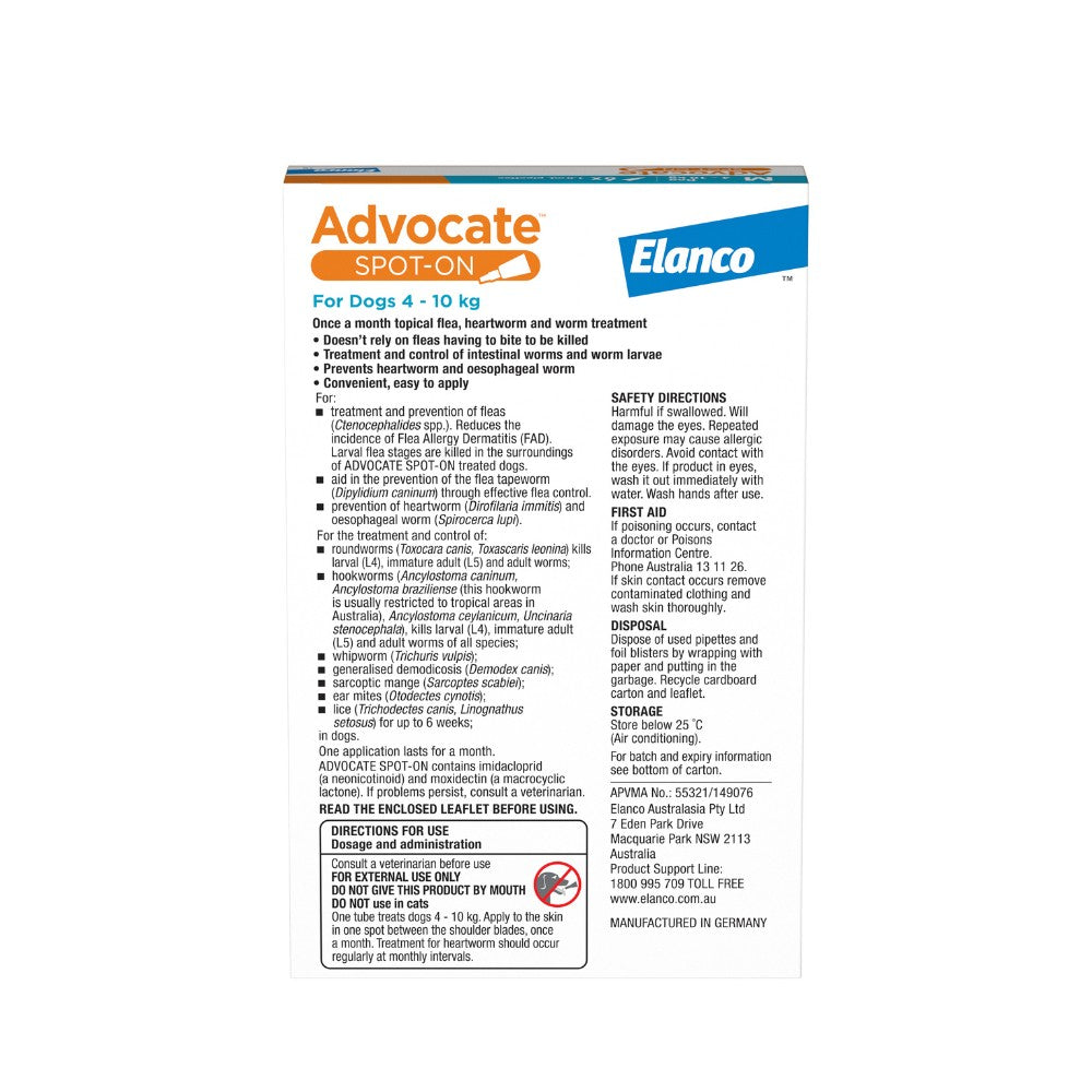Advocate Medium Breed 4-10kg Flea & Worming Spot-On Dog Treatment