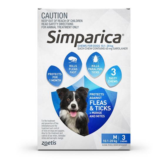 Simparica Flea, Tick & Mite Treatment 10.1-20kg Dog