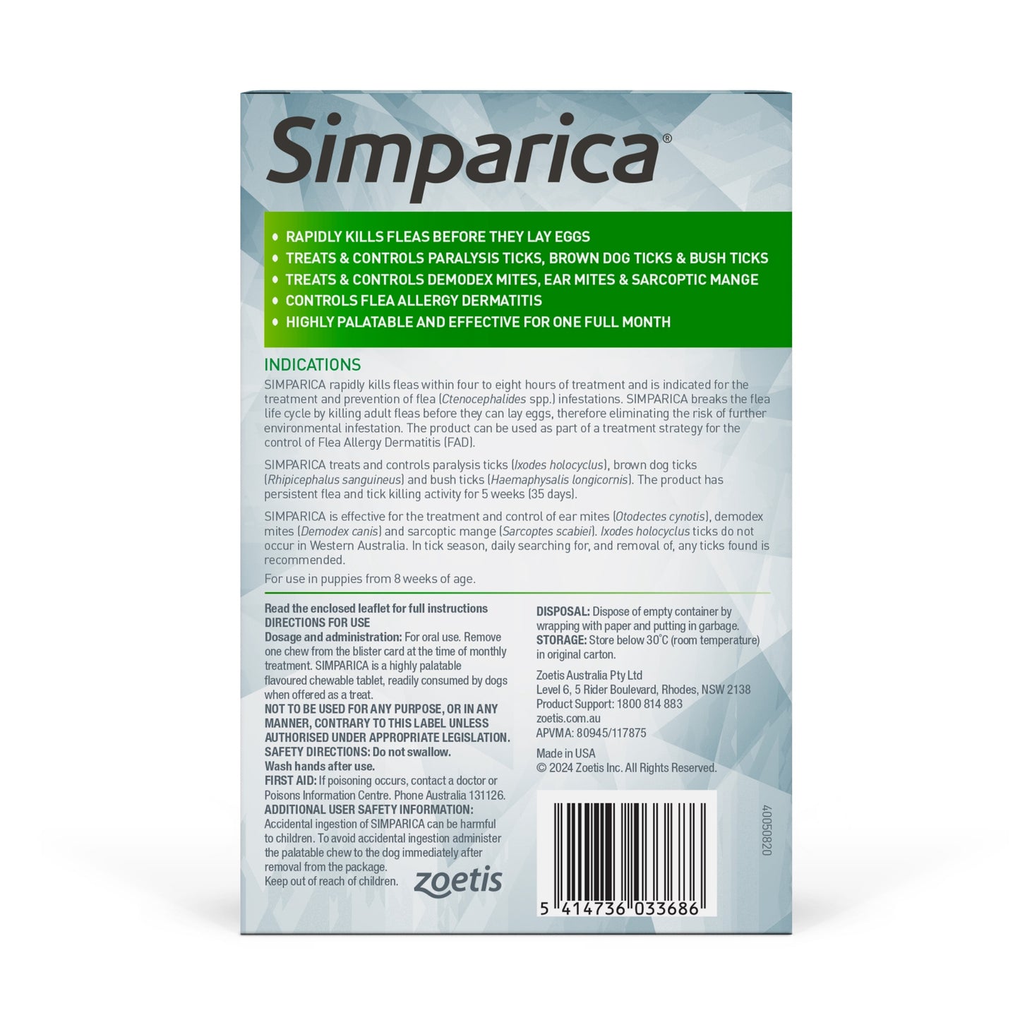 Simparica Large Breed 20.1-40kg Flea, Tick & Worm Dog Chews