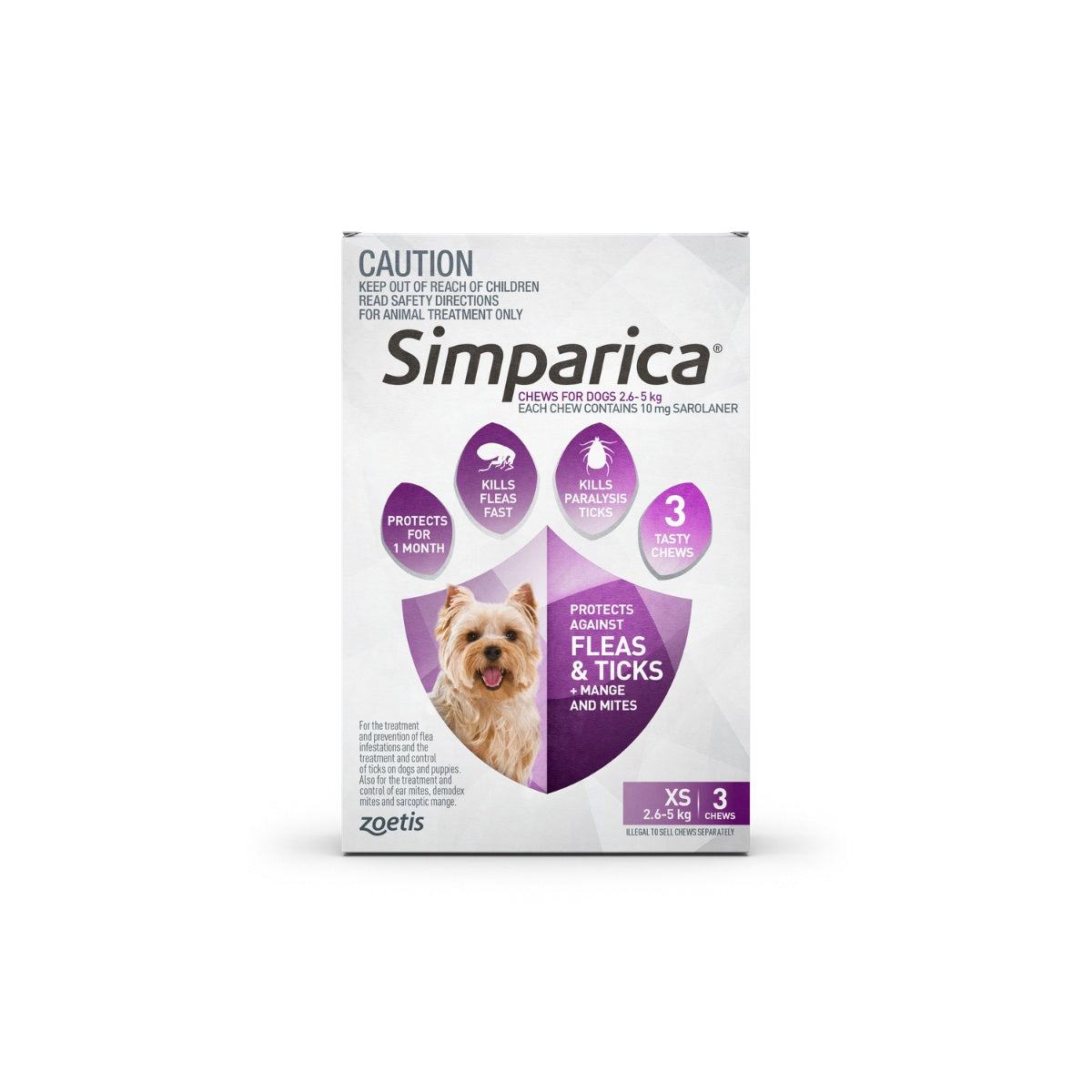 Simparica Extra Small Breed 2.6-5kg Flea, Tick & Worming Dog Chew