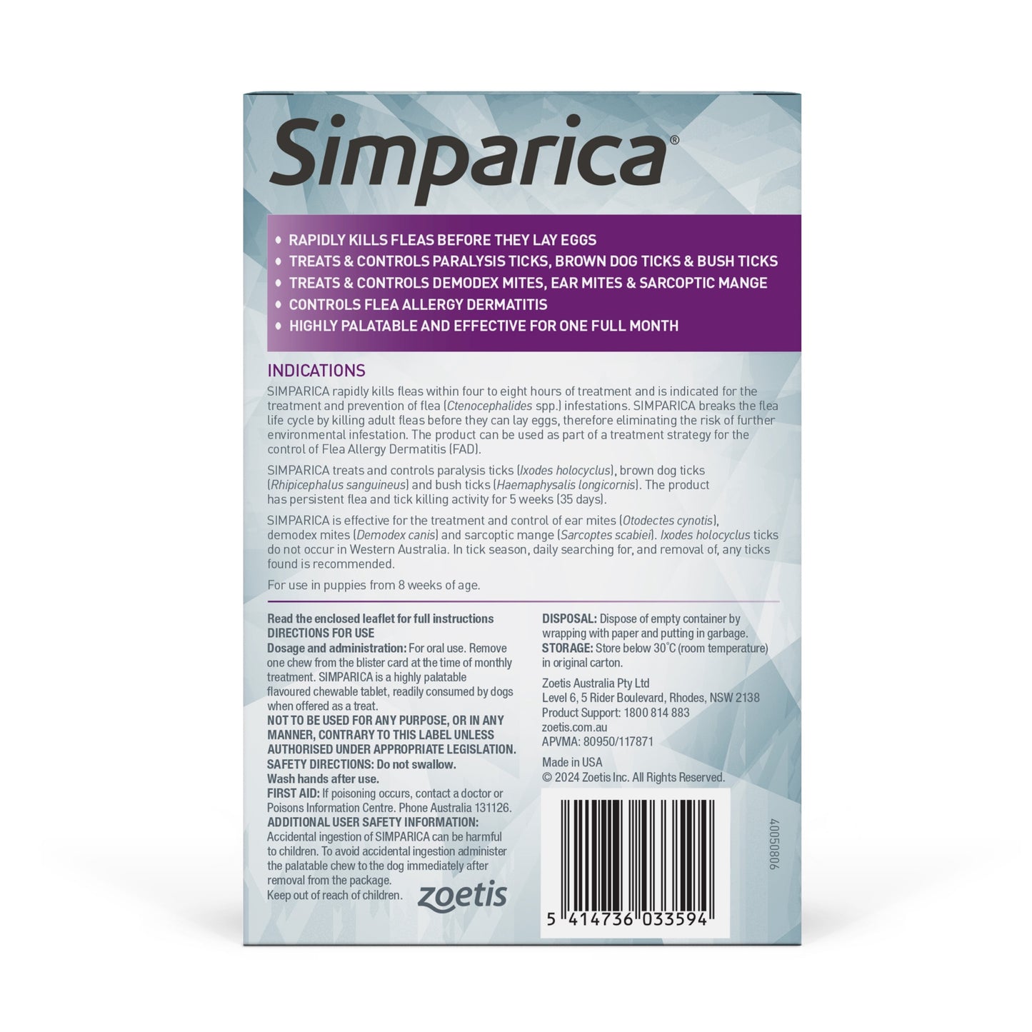 Simparica Extra Small Breed 2.6-5kg Flea, Tick & Worm Dog Chews