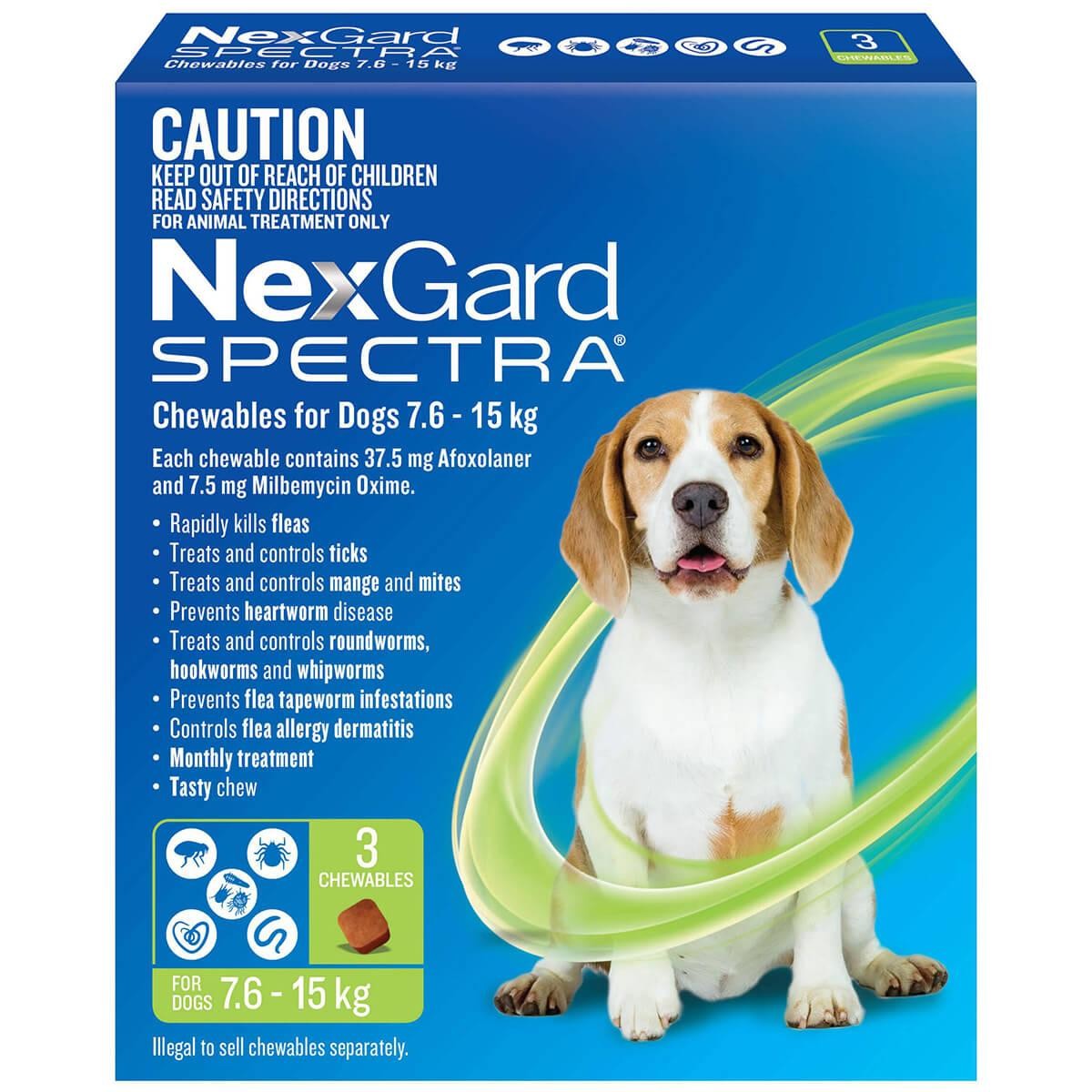 NexGard Spectra Medium Breed 7.6-15kg Flea, Tick & Worming Dog Chews