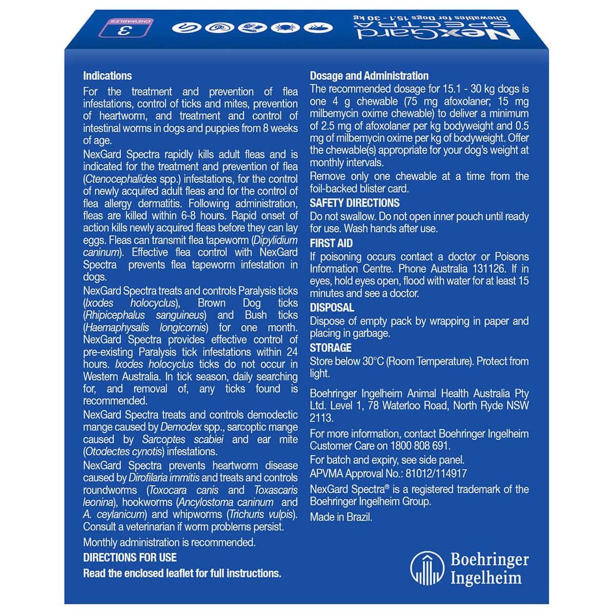 NexGard Spectra Large Breed 15.1-30kg Flea, Tick & Worming Dog Chews