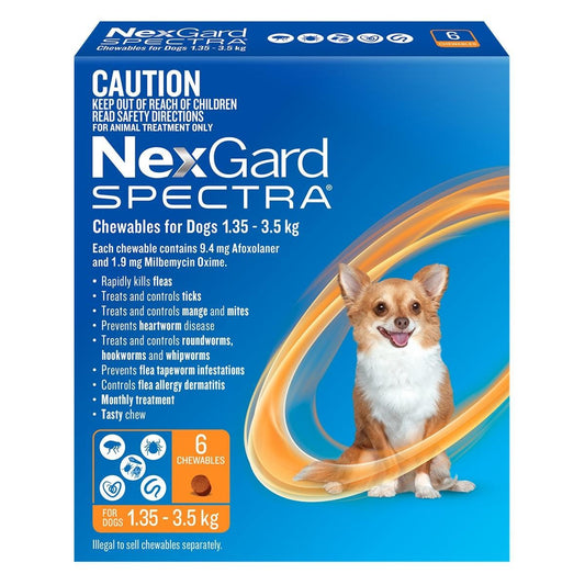 NexGard Spectra Extra Small Breed 1.35-3.5kg Flea, Tick & Worming Dog Chews