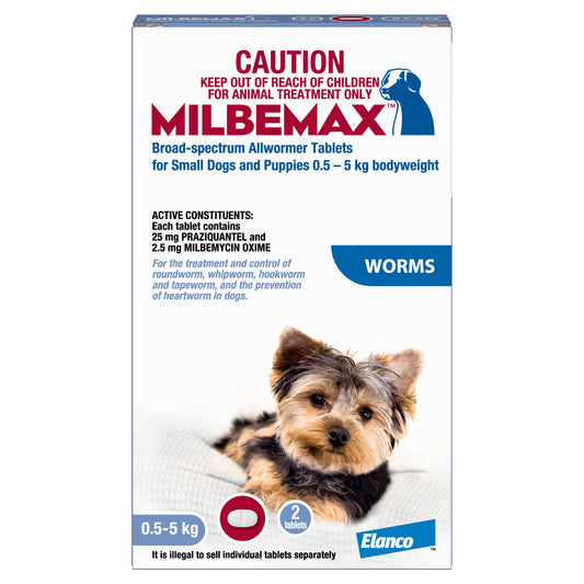 Milbemax Allwormer <5kg Dog 2pk
