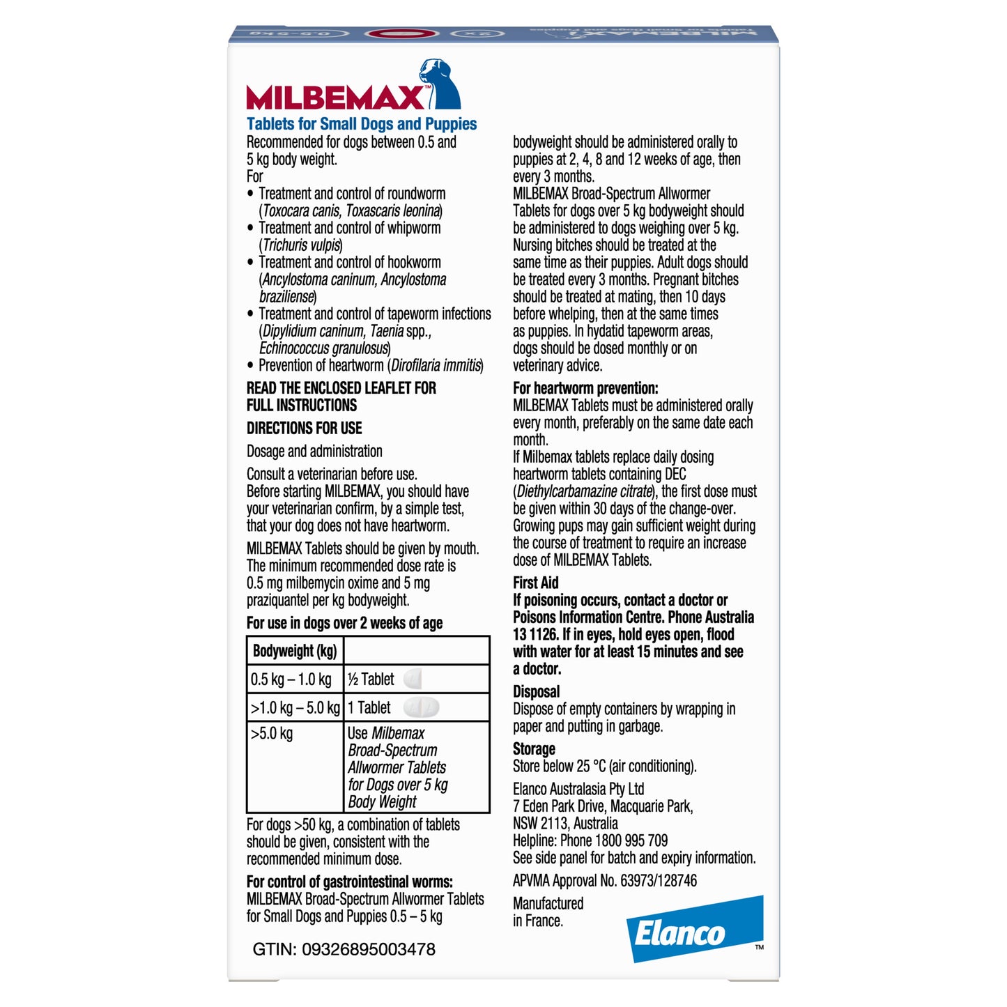 Milbemax Allwormer <5kg Dog 2pk