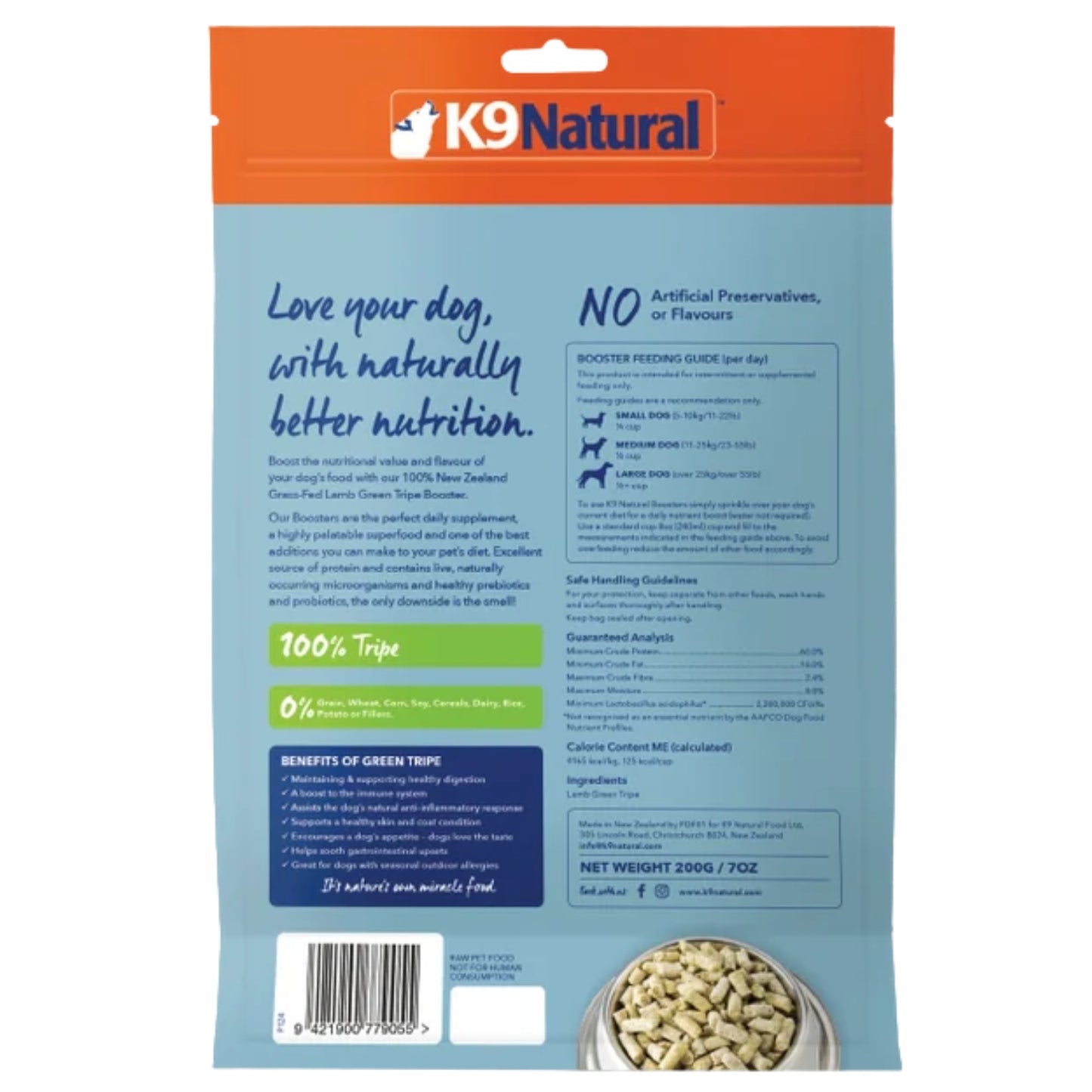 K9 Natural Freeze Dried Lamb Green Tripe Booster Dog Meal Topper