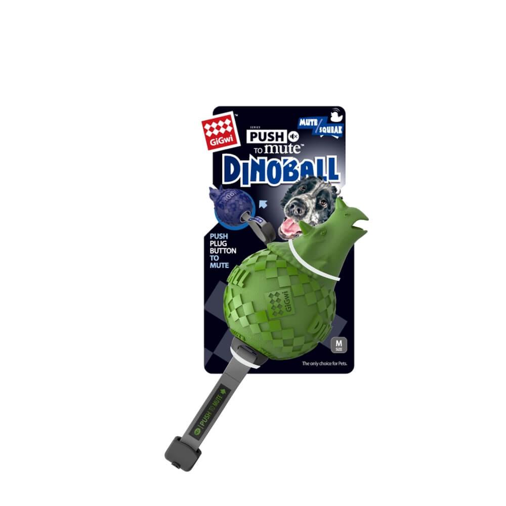 Gigwi Dinoball Triceratops Push To Mute Dog Toy Green