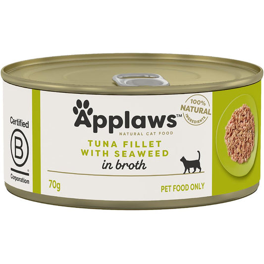 Applaws Natural Tuna Fillet with Seaweed in Broth Wet Cat Food Can