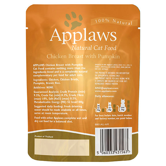 Applaws Natural Chicken Breast with Pumpkin in Broth  Wet Cat Food Pouch