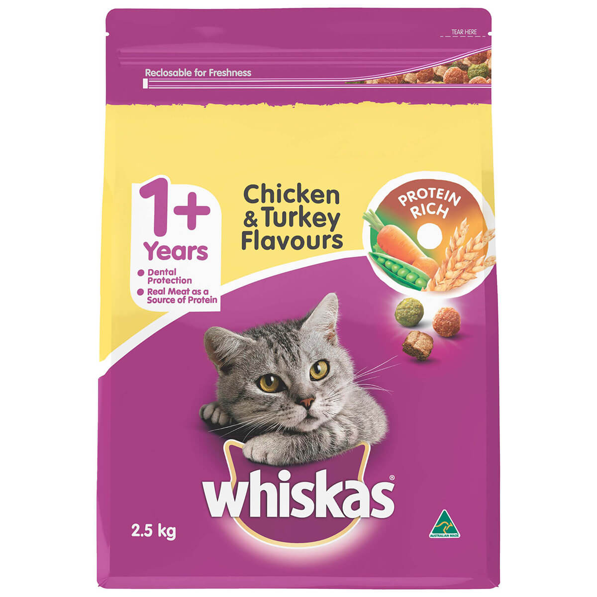 Whiskas Vita Bites Chicken, Turkey, Vegetable & Cheese Adult Dry Cat Food 2.50kg
