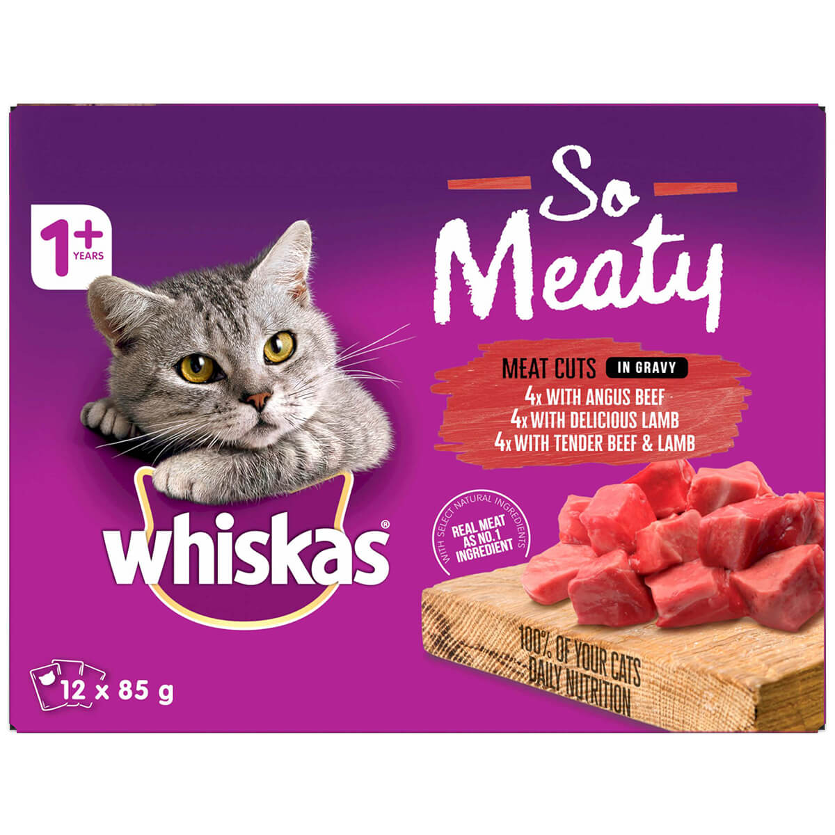 Whiskas Adult So Meaty Meat Cuts Gravy Wet Cat Food 12 x 85g