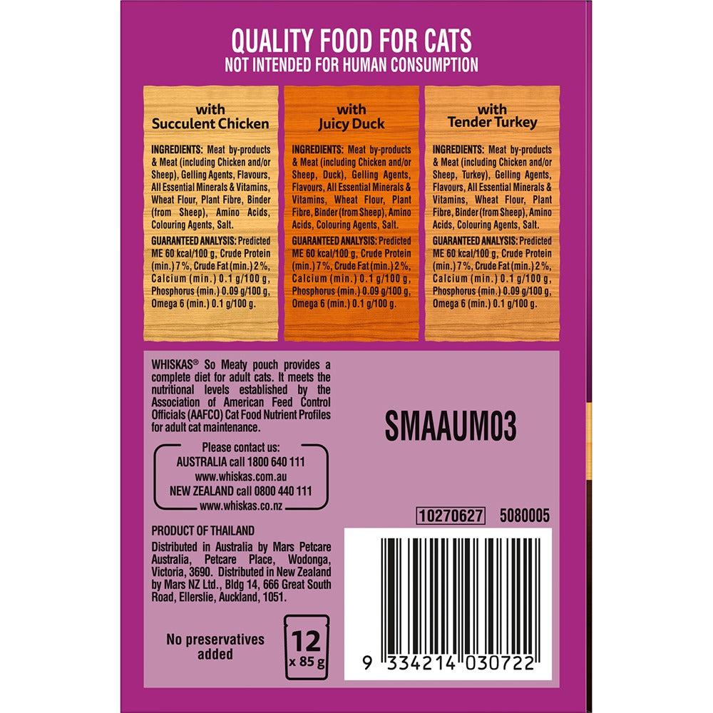 Whiskas Tasty Trios Meat Selection Wet Cat Food 12x85g