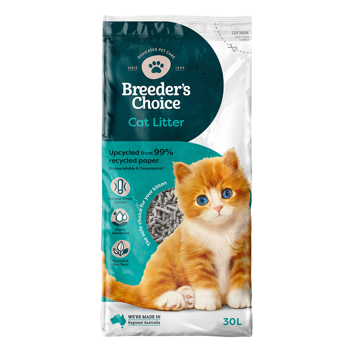 Breeder's Choice Recycled Paper Cat Litter 30L