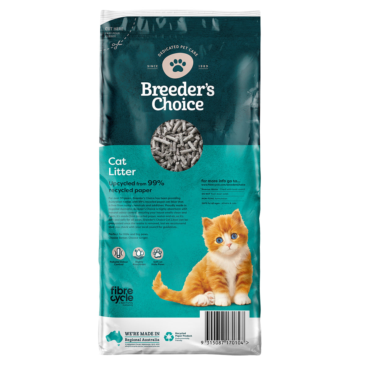 Breeder's Choice Recycled Paper Cat Litter 30L