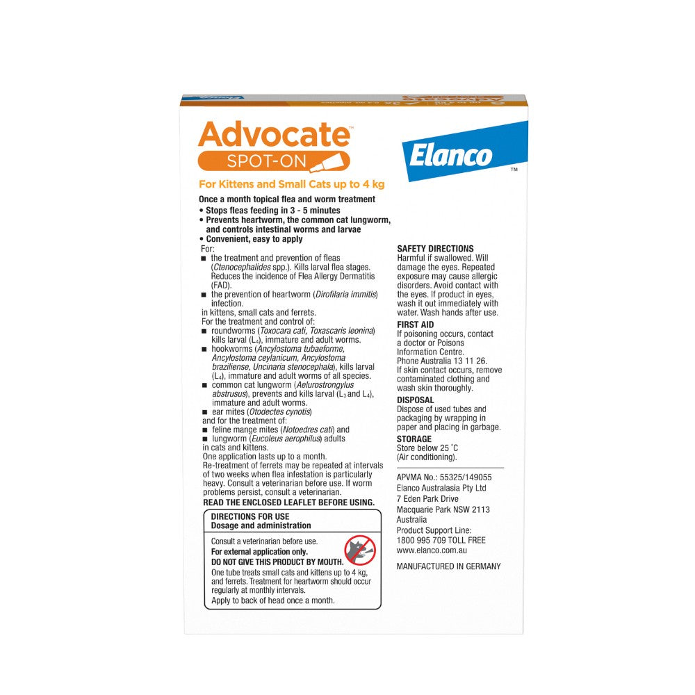 Advocate Spot-On Flea & Worm Treatment <4kg Cat