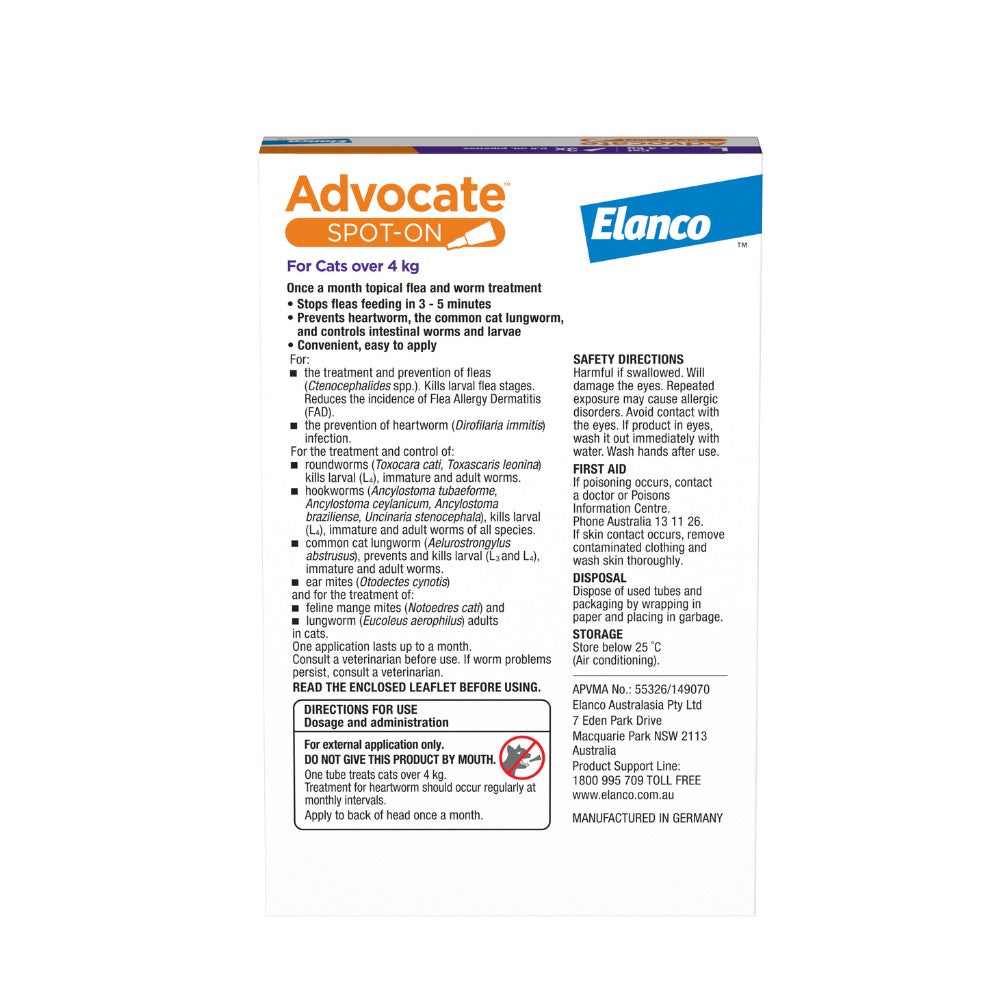 Advocate Spot-On Flea & Worm Treatment >4kg Cat