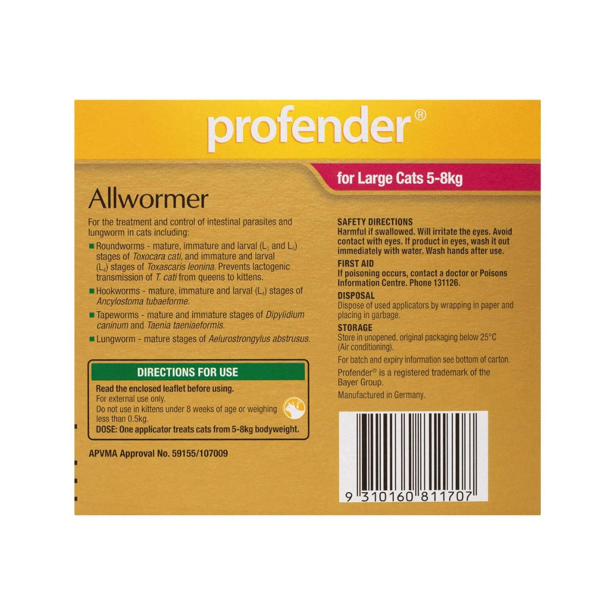 Profender Topical Allwormer 5-8kg Cat