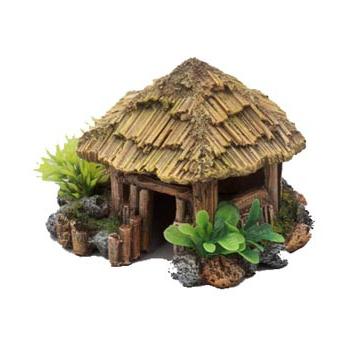 Kazoo Bali Hut with Plants Round Fish Tank Ornament